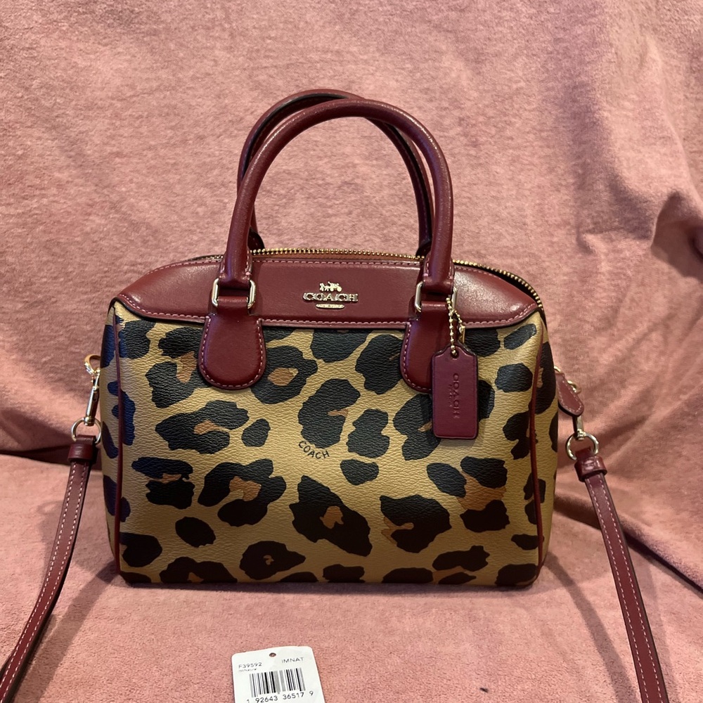 Coach Leopard Print Satchel with Red Accents - Picture 3 of 12